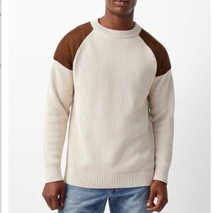 Lindbergh ivory and brown suede like shoulders ribbed chunky sweater NWT
